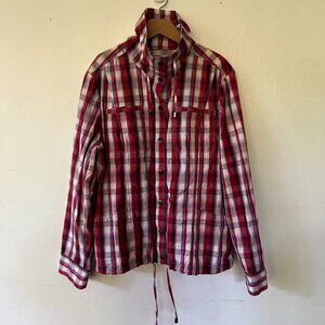 Christopher & Banks Red Plaid Jacket Womens Large Lightweight Button Front